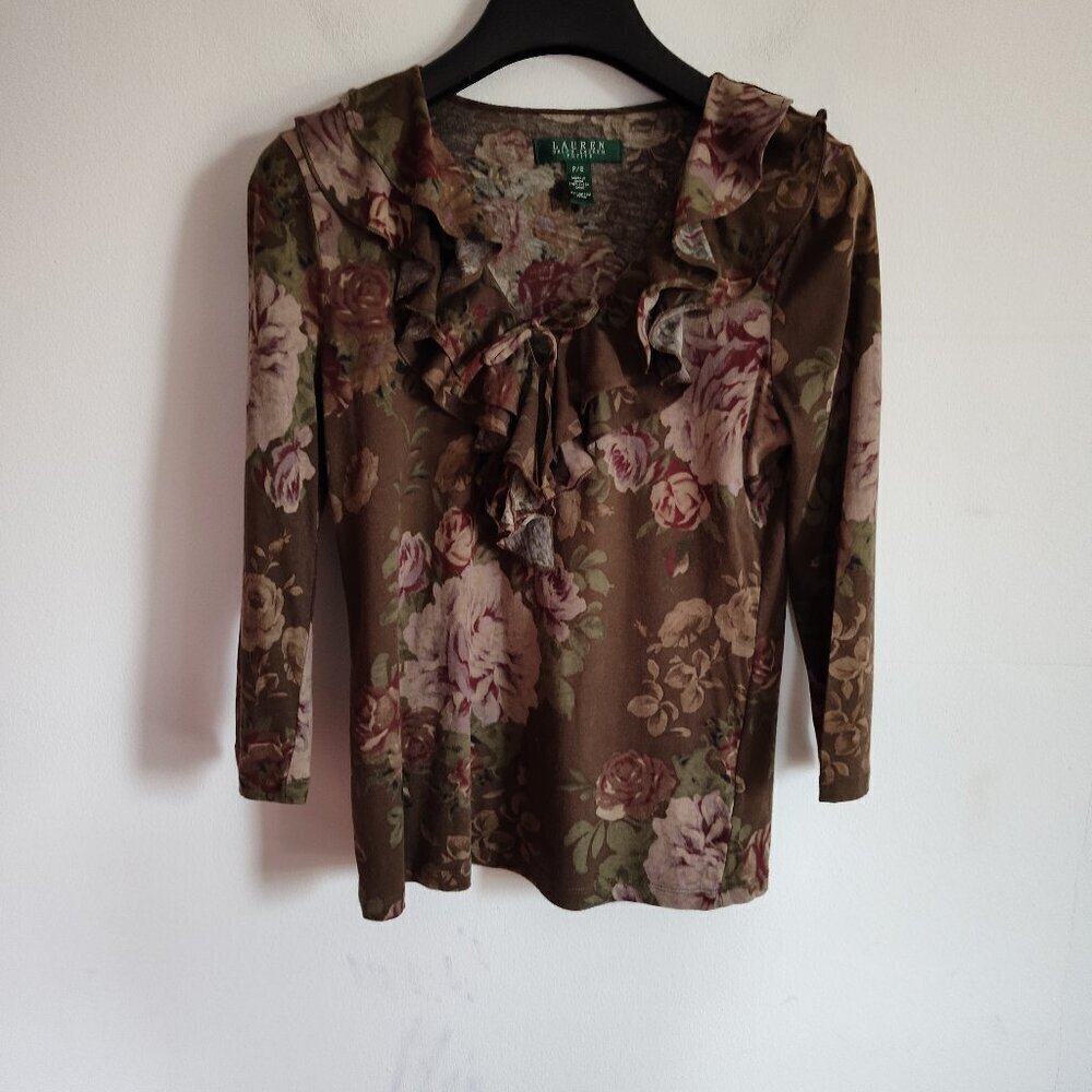 Ladies Petite SZ PS Lauren Ralph Lauren Ruffled Cotton Top
